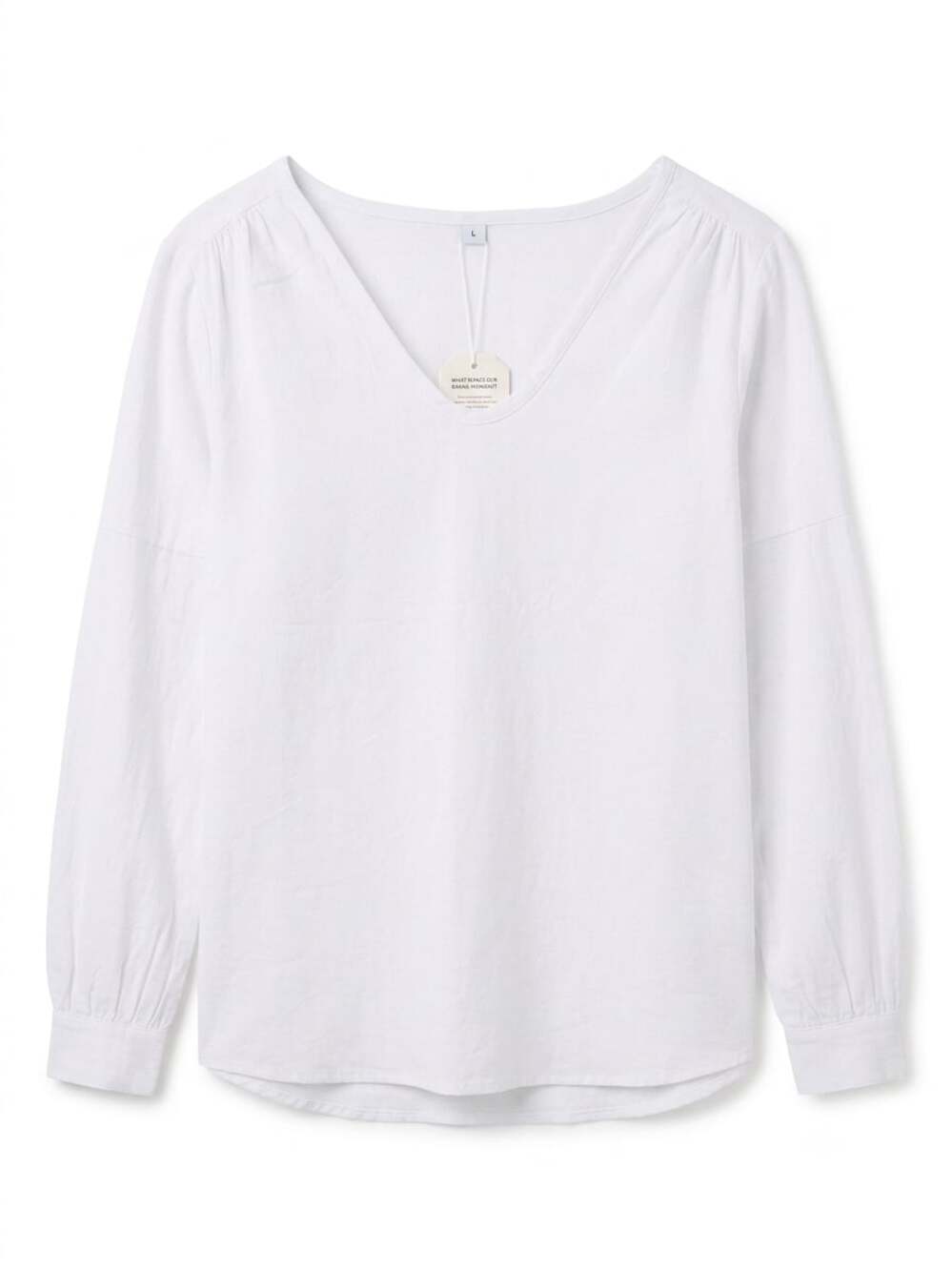 White Cotton Linen V-Neck Long Sleeve Relaxed Blouse Top by Made With Love NWT